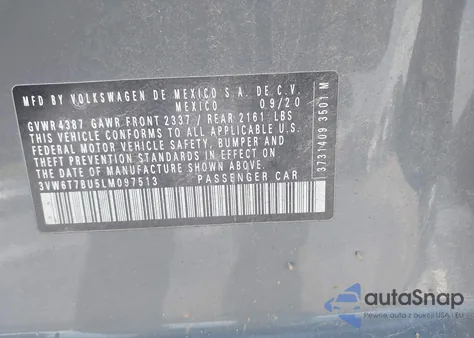 2020 Volkswagen Jetta Gli 2.0T Autobahn/2.0T S from USA, damaged, VIN 3VW6T7BU5LM097513